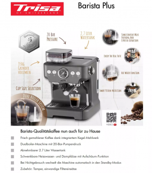 Trisa Barista Plus Siebträger Kaffeemaschine Anthrazit